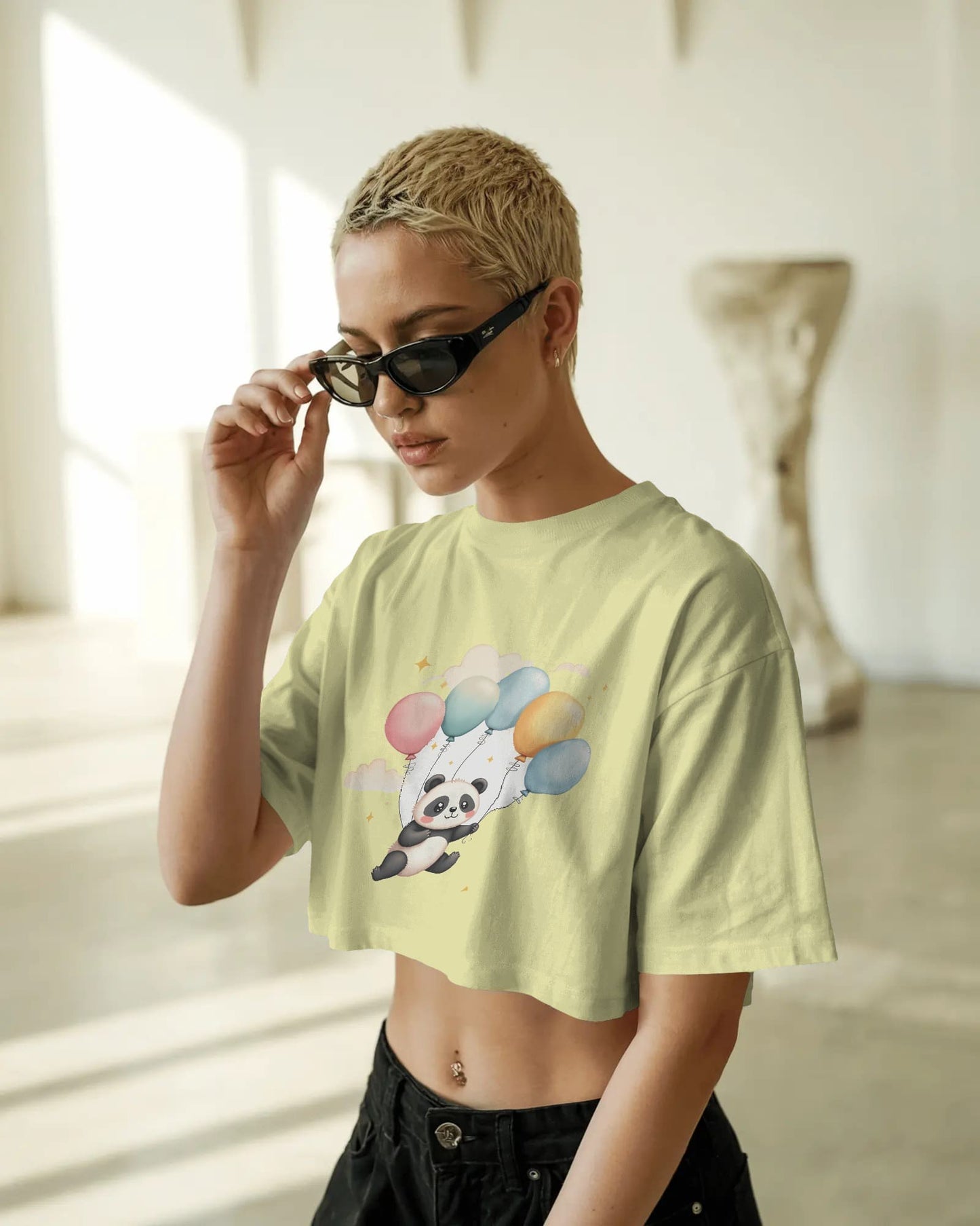 Flying Cute Panda-Crop Top