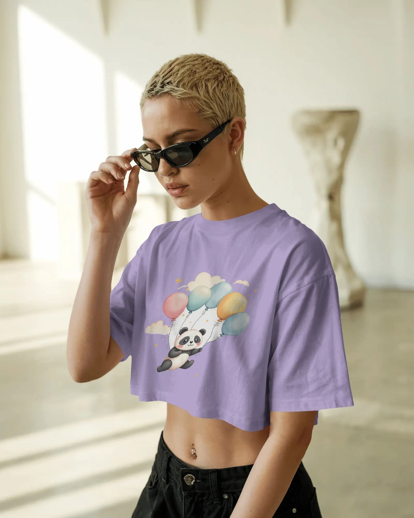 Flying Cute Panda-Crop Top