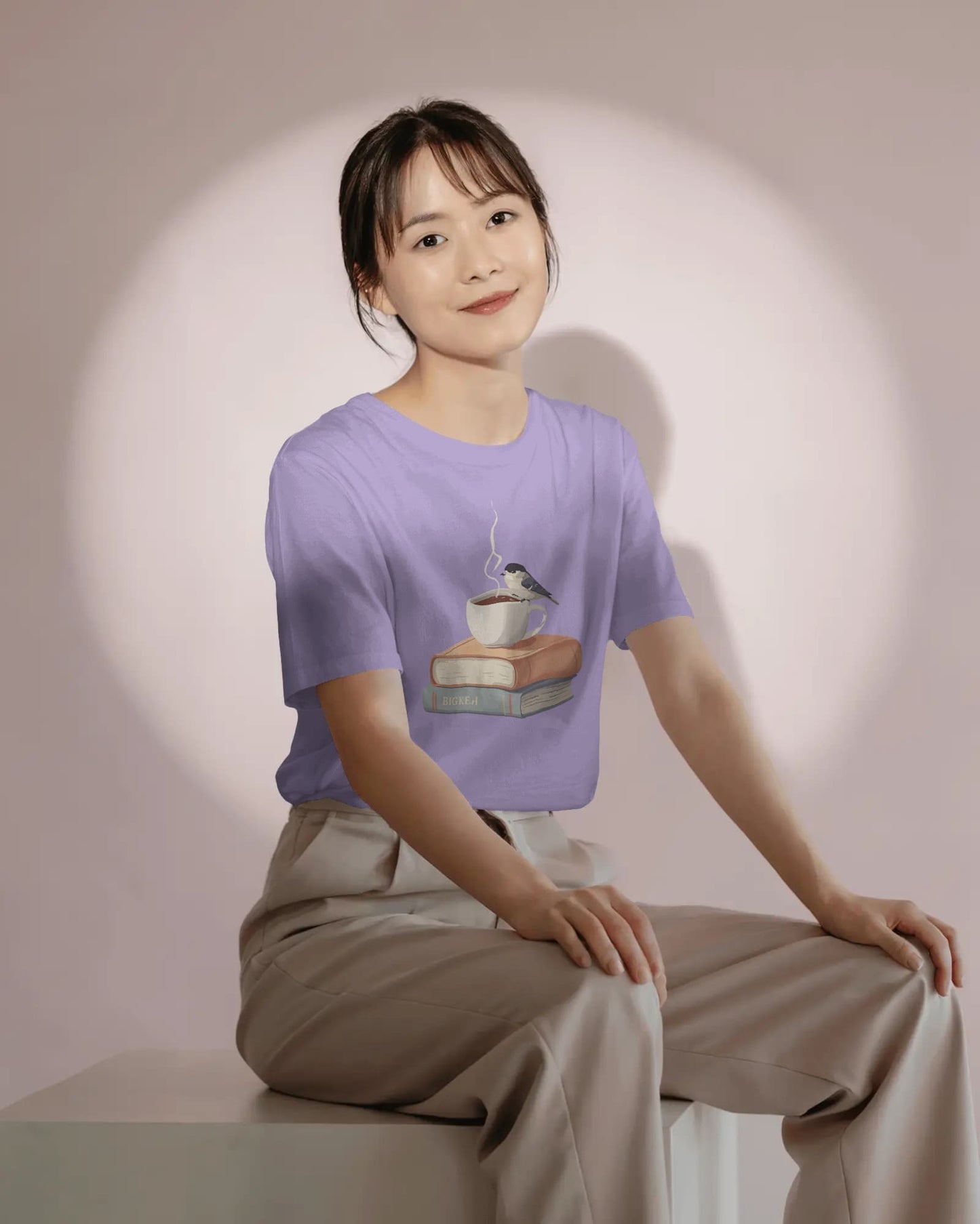Bird, Book & Coffee- Women Half Sleeve Round Neck T-shirt