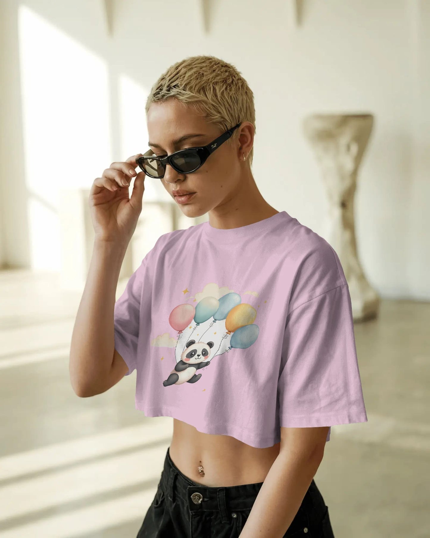 Flying Cute Panda-Crop Top