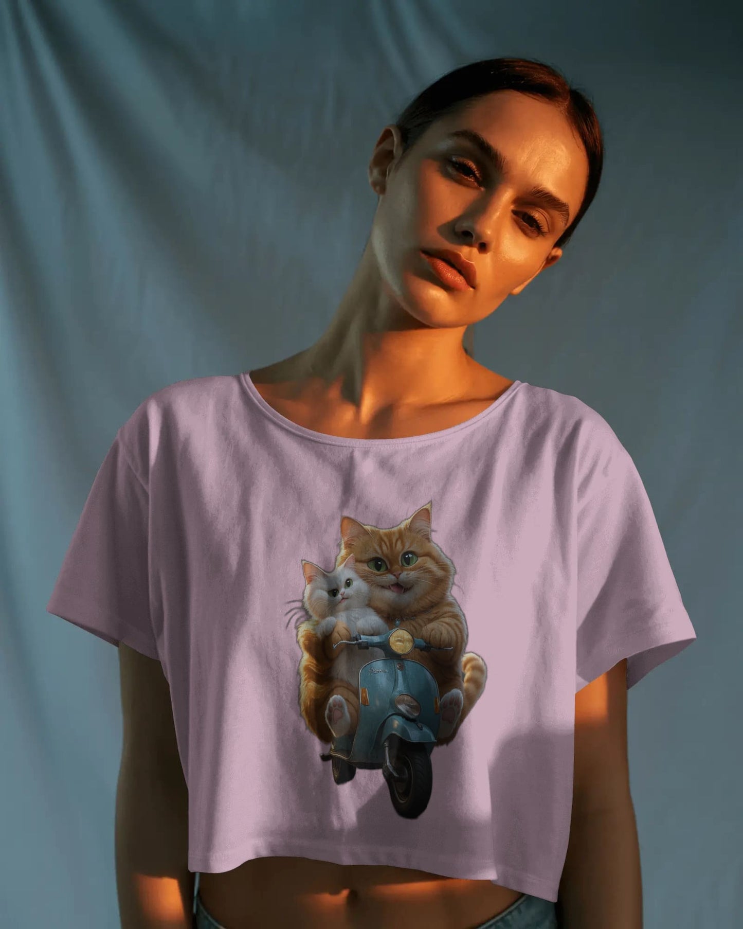 Cute Cat on Scooter- Crop Top