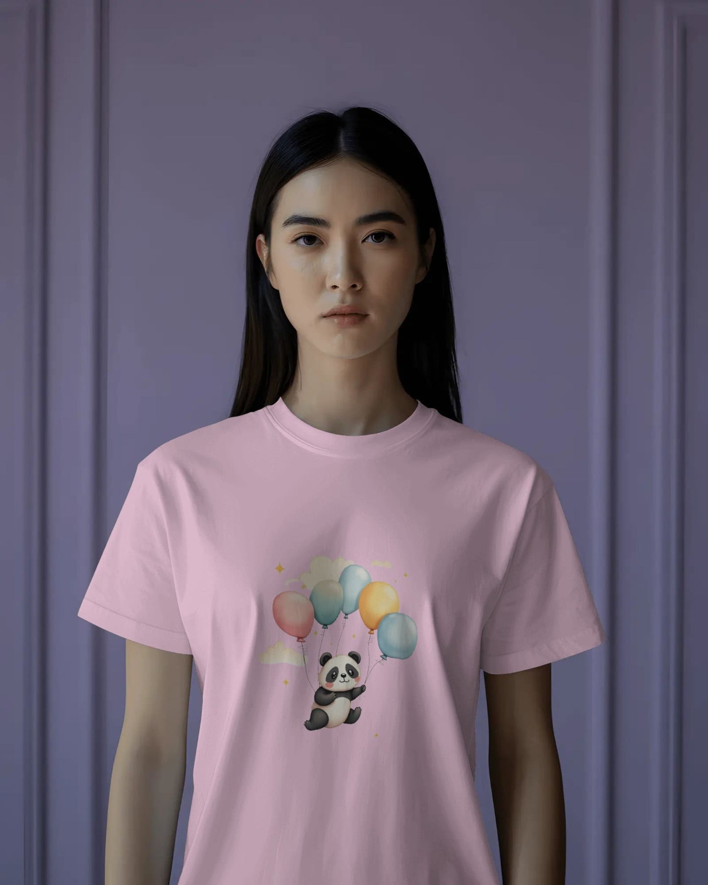 Flying Cute Panda- Women Half Sleeve Round Neck T-shirt