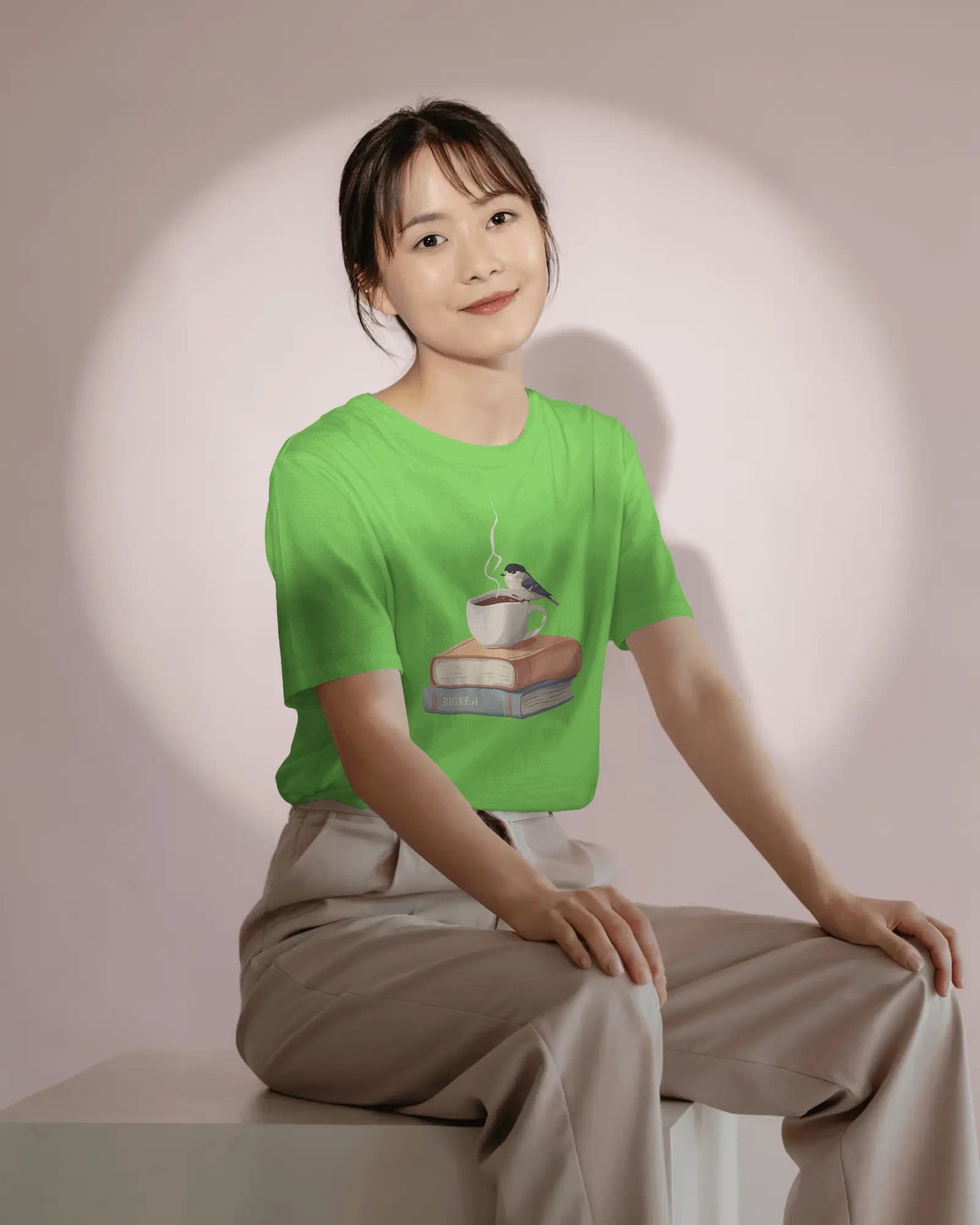 Bird, Book & Coffee- Women Half Sleeve Round Neck T-shirt