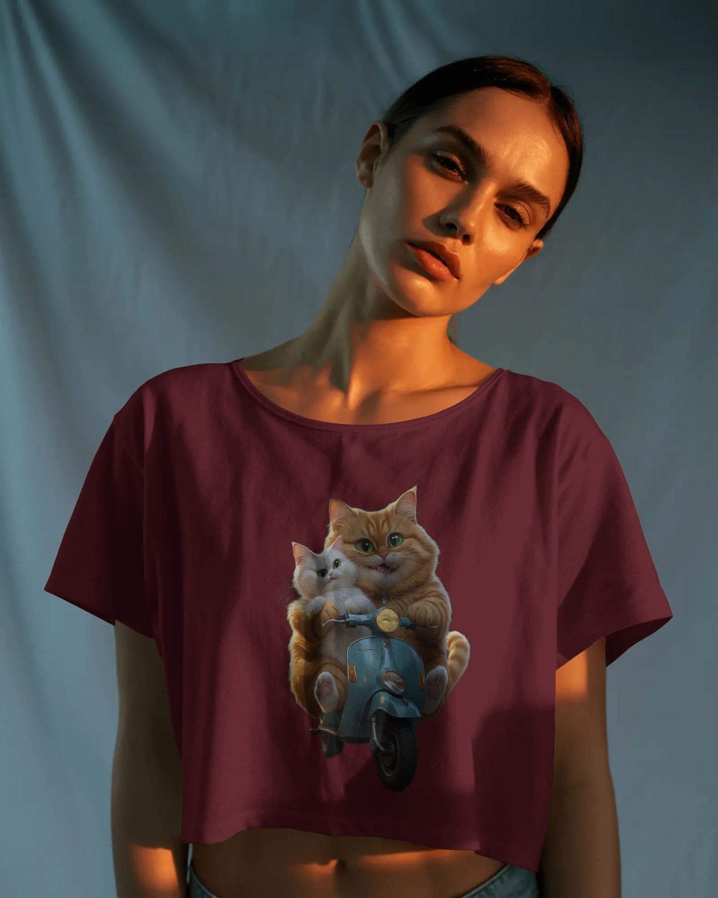 Cute Cat on Scooter- Crop Top