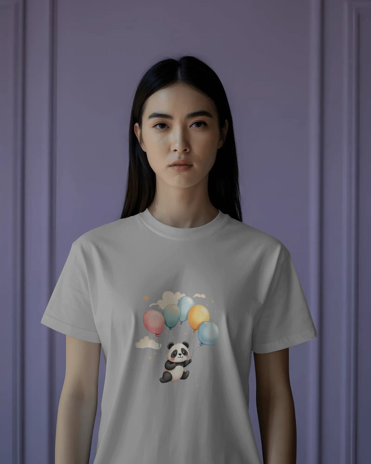Flying Cute Panda- Women Half Sleeve Round Neck T-shirt