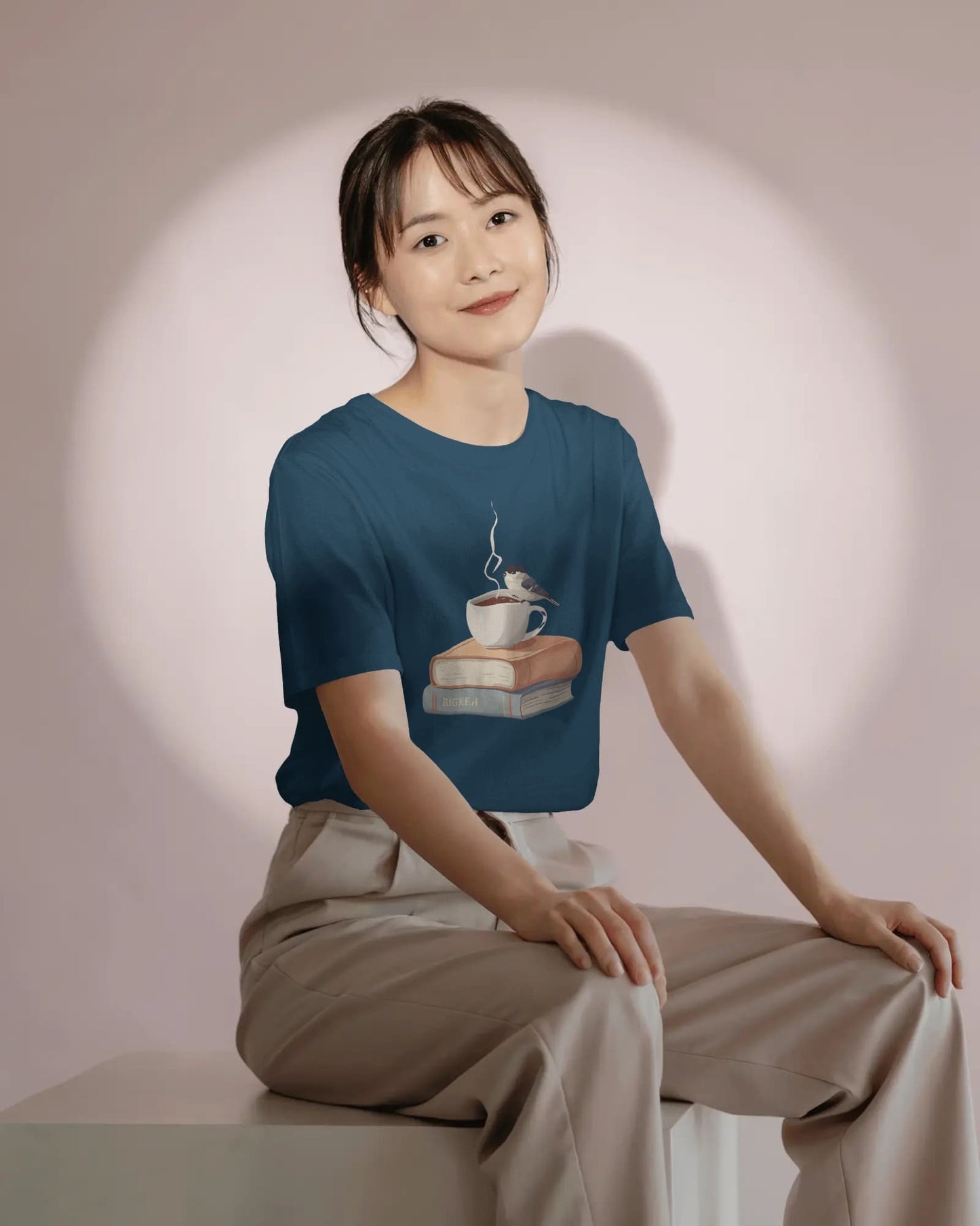 Bird, Book & Coffee- Women Half Sleeve Round Neck T-shirt