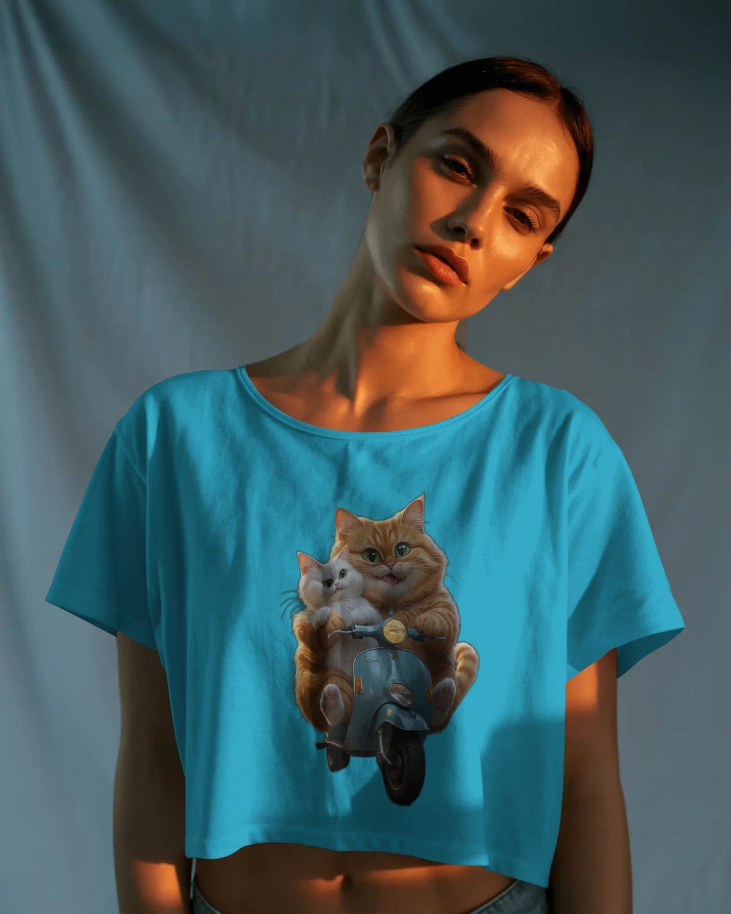 Cute Cat on Scooter- Crop Top