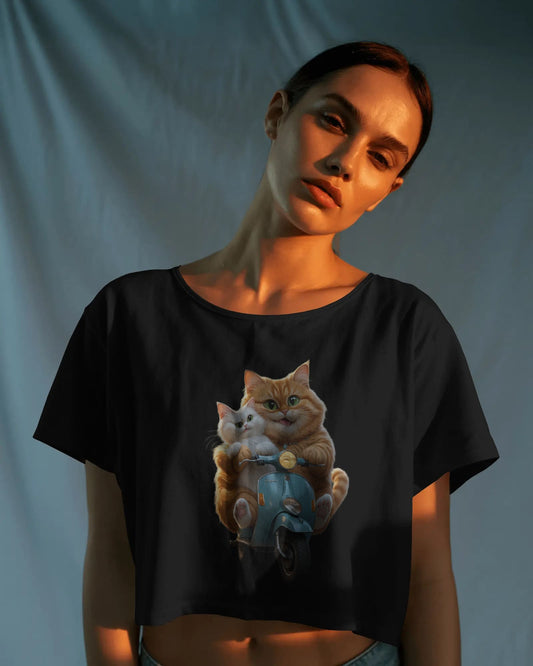 Cute Cat on Scooter- Crop Top