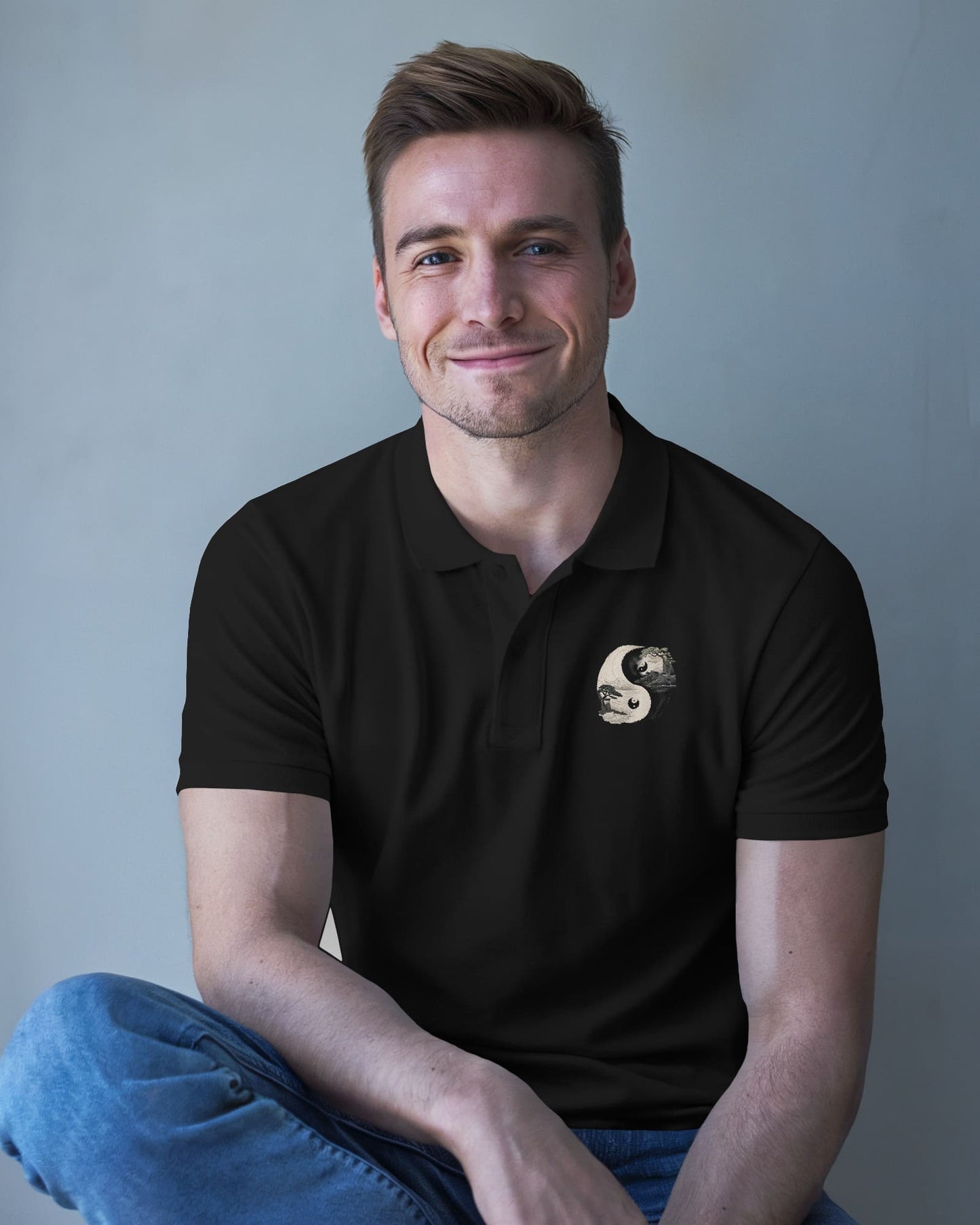 Black White Circle- Men Polo T-shirt