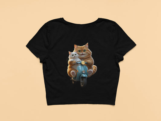 Cute Cat on Scooter- Crop Top