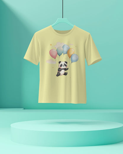 Flying Cute Panda- Women Half Sleeve Round Neck T-shirt