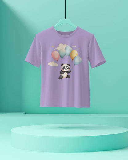 Flying Cute Panda- Women Half Sleeve Round Neck T-shirt