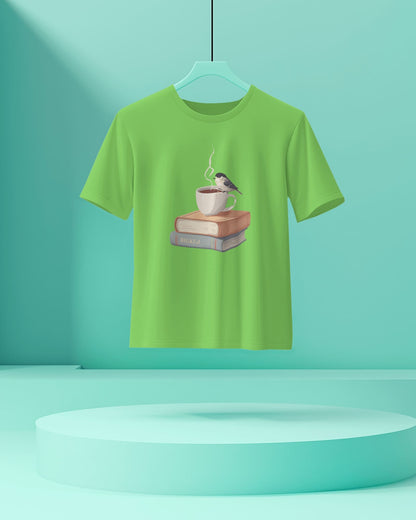 Bird, Book & Coffee- Women Half Sleeve Round Neck T-shirt