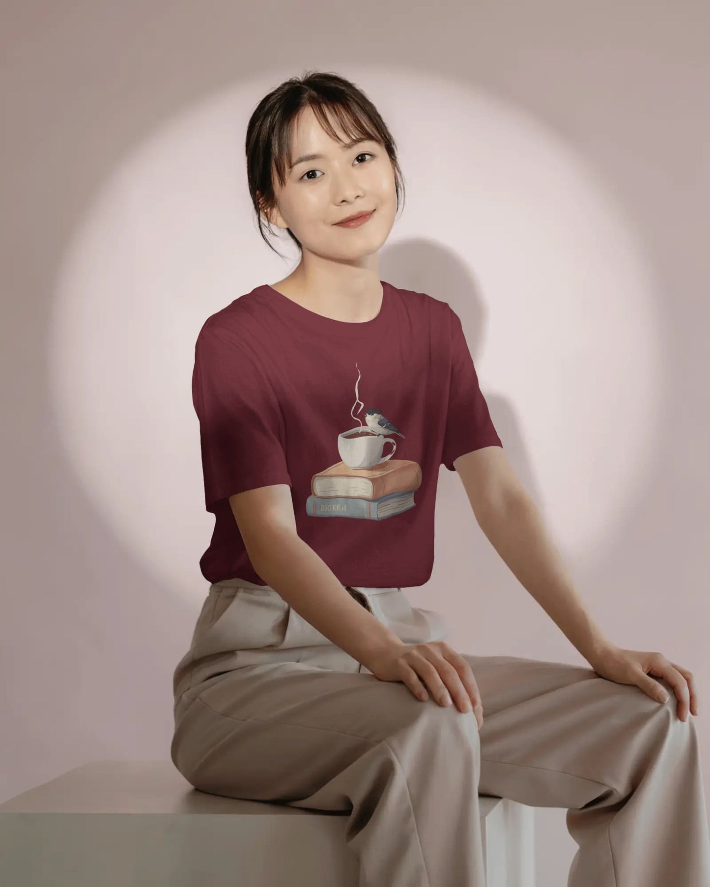 Bird, Book & Coffee- Women Half Sleeve Round Neck T-shirt