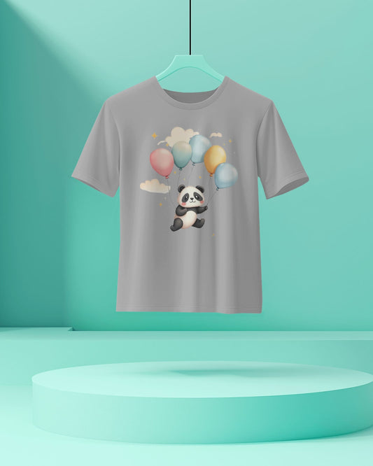 Flying Cute Panda- Women Half Sleeve Round Neck T-shirt