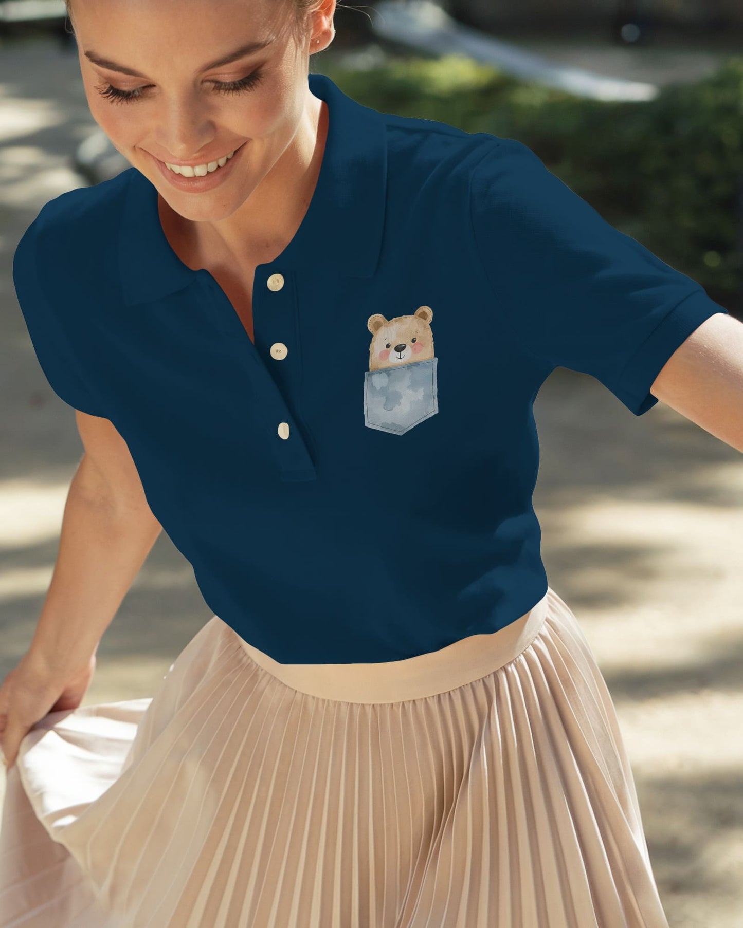 Pocket Bear- Women Polo T-shirt