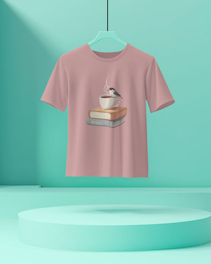 Bird Book & Coffee- Men Half Sleeve Round Neck T-shirt