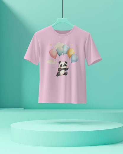 Flying Cute Panda- Women Half Sleeve Round Neck T-shirt
