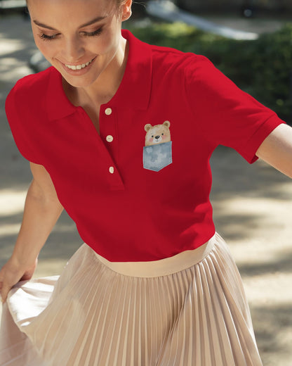 Pocket Bear- Women Polo T-shirt