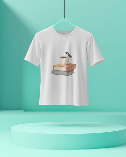 Bird Book & Coffee- Men Half Sleeve Round Neck T-shirt