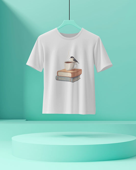 Bird, Book & Coffee- Women Half Sleeve Round Neck T-shirt