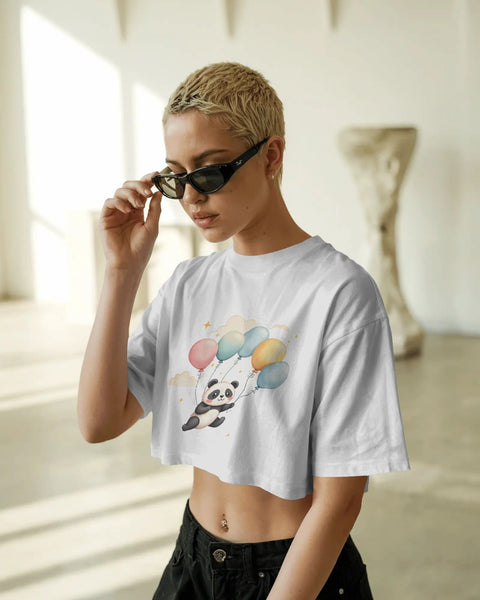 Flying Cute Panda-Crop Top