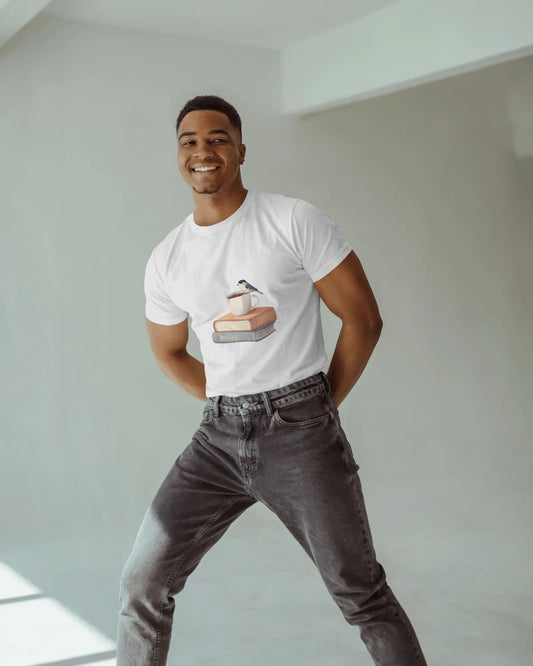 Bird Book & Coffee- Men Half Sleeve Round Neck T-shirt