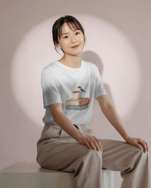 Bird, Book & Coffee- Women Half Sleeve Round Neck T-shirt
